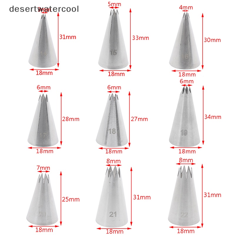 Deid 9pcs Open Star Cream Piping Nozzle Kue Decorag Set Metal Pastry Bag Tips Martijn
