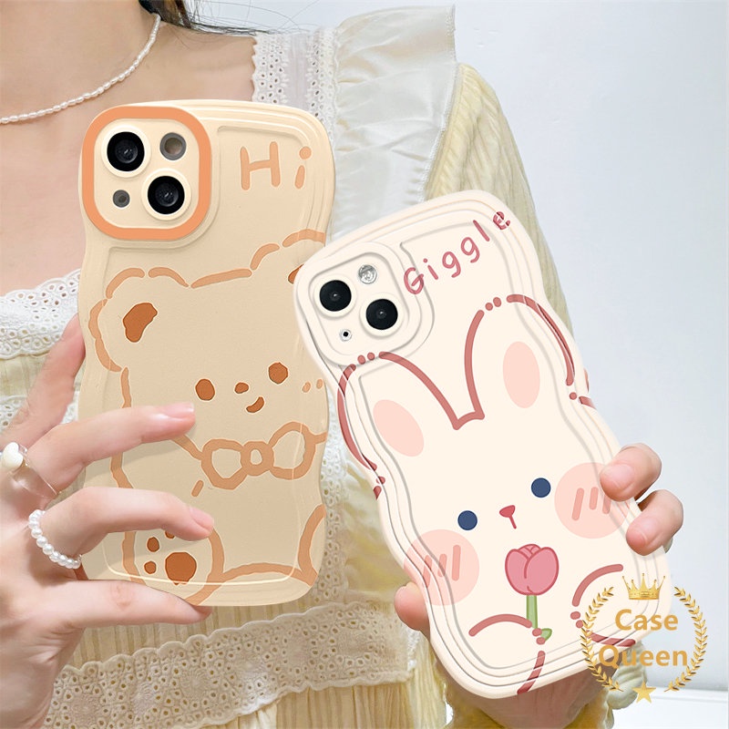 Case Tepi Bergelombang Motif Beruang Kelinci Kartun Lucu Untuk Realme C53 C55 C30 C25 C33 C25Y C12 C15 C25s C35 C20 C21Y C11 C3 C20A 5i 5S 6i 5 9i 20 30A Lembut Pasangan Cover