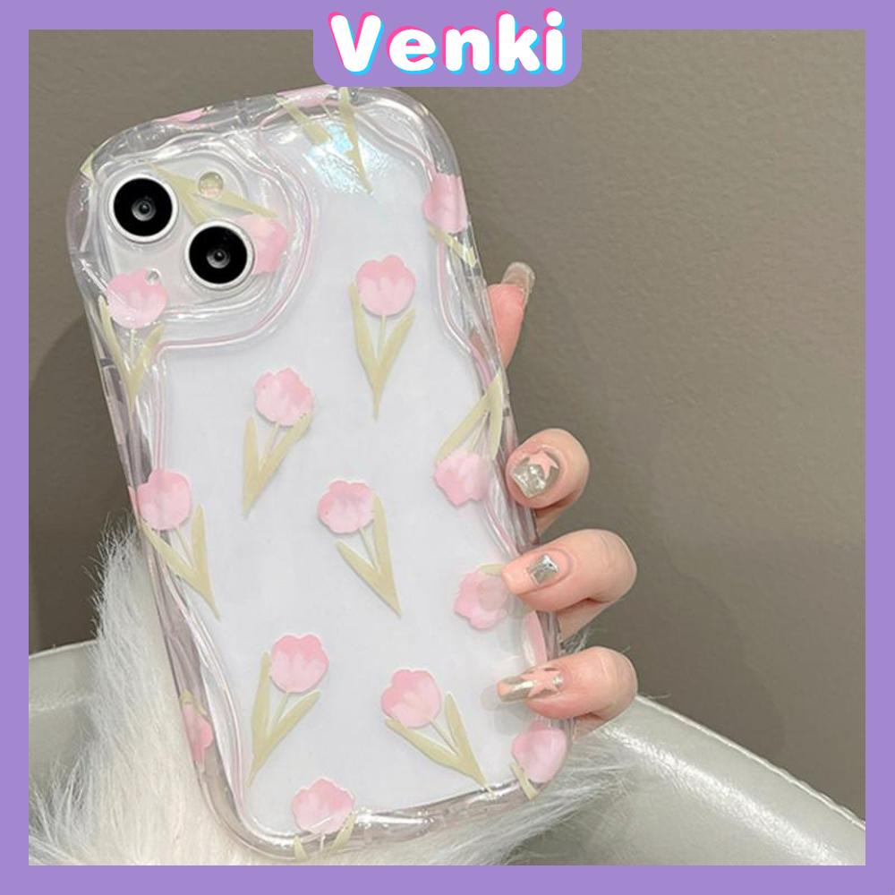 VENKI - Untuk iPhone 11 iPhone Case Clear Curved Edge Wave TPU Soft Shell Shockproof Protection Camera Simple Romantic Tulip Kompatibel dengan iPhone 14 13 Pro max 12 Pro Max 11 xr xs