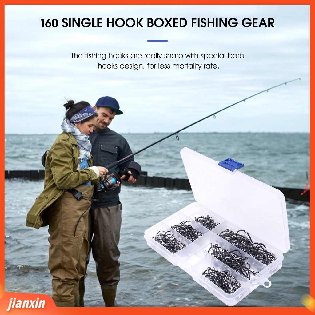 (In Stock) 160Pcs Didedikasikan Memancing J Hook Kekuatan Tinggi Mudah Digunakan Reusable Tahan Lama Fishing Hook Untuk Outdoor
