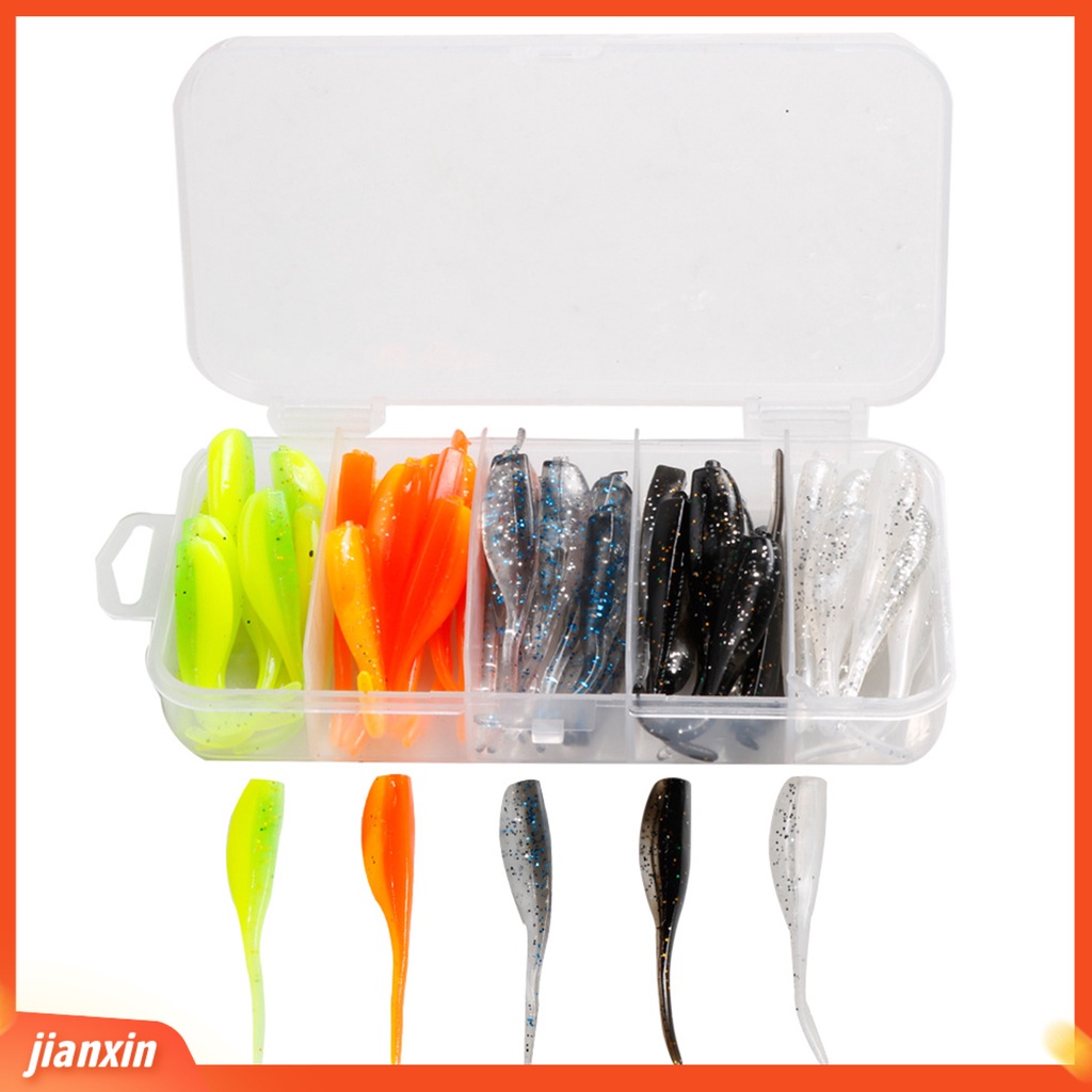 (In Stock) 50Pcs /Box Umpan Pancing Plastik Ekor Jarum Tahan Aus Yang Hidup Soft Lure Untuk Angling