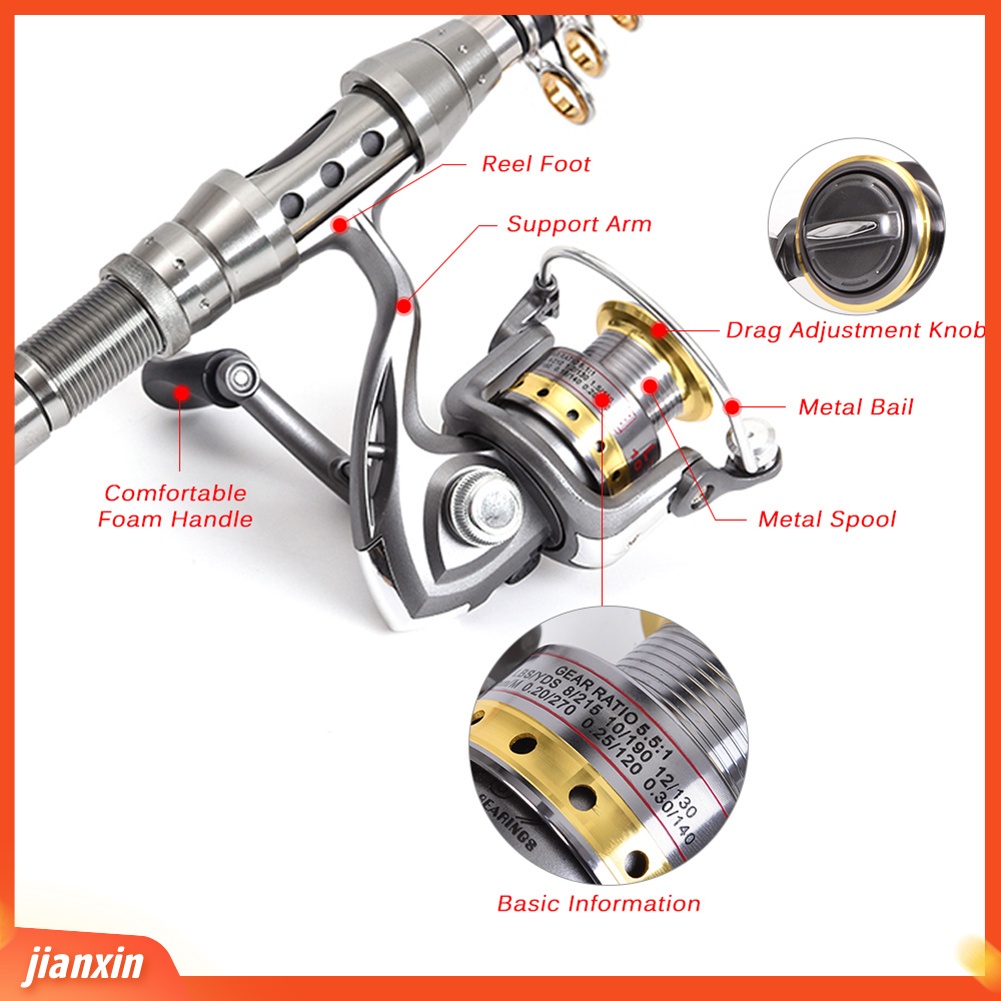 (In Stock) Telescopic Joran Pancing Spinning Reel +Line+Lures Hooks Combo Full Kit Dengan Tas