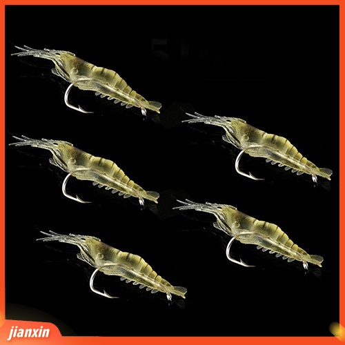 (In Stock) 5Pcs Umpan Pancing Lembut Ringan Imitasi Hidup Udang Kait Umpan Alat Pancing