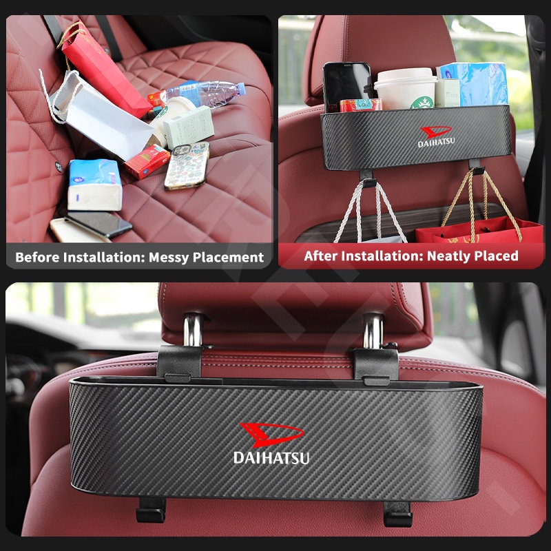 Daihatsu Car Back Seat Organizer Kursi Belakang Mobil Hook Kotak Penyimpanan Cup Holder Tekstur Serat Karbon Untuk Daihatsu Sigra Ayla Sirion Rocky Terios Xenia Taruna Ceria Classy Taft