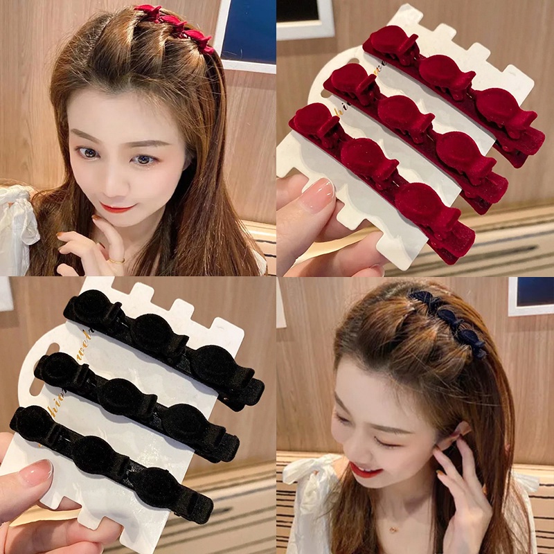 Hair-knitting Hairpin Flocking Hair Clip Texture-feeling Bangs Clip Poni Samping Dahi Rambut Rusak Finishing Artefak Klip Hiasan Kepala