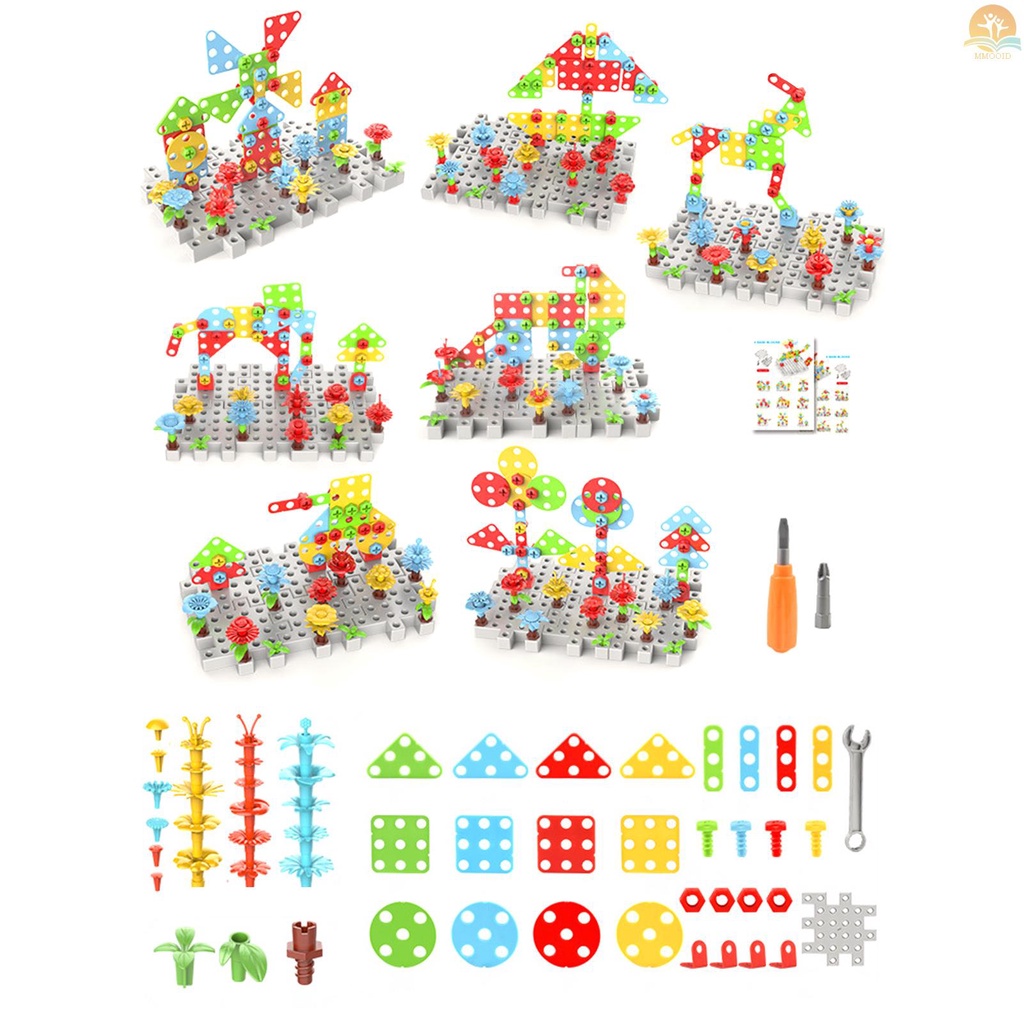 In Stock 173pcs Bor Listrik Konstruksi Blok Bangunan Hewan Tanaman Kreatif Bangunan Kegiatan Edukasi Permainan Puzzle