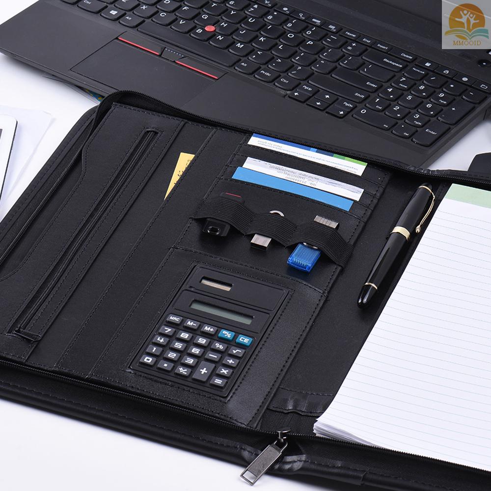 In Stock Multifungsi Bisnis Profesional Ritsleting Portfolio Padfolio Folder Dokumen Case Organizer A4 Kulit PU Dengan Kalkulator Tempat Kartu Nama Memo Note Pad