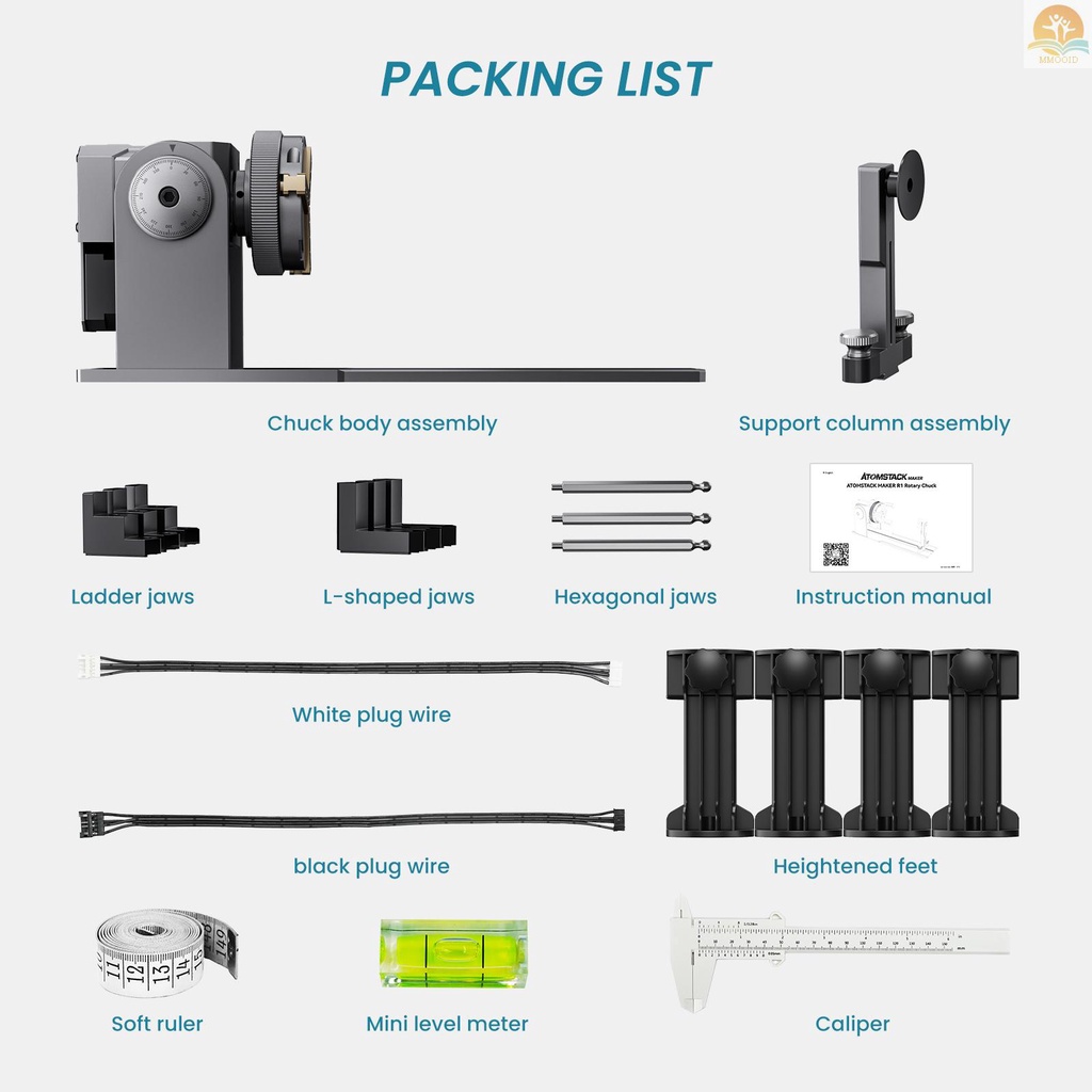 In Stock Atomstack Maker R1 Chuck Multi Fungsi Dengan 3set Rahang Diameter Yang Dapat Disesuaikan Dan Sudut Penyangga Cincin Ukiran Dan Grafir Gelas Objek Bulat Dengan Pegangan Atau Tidak Teratur