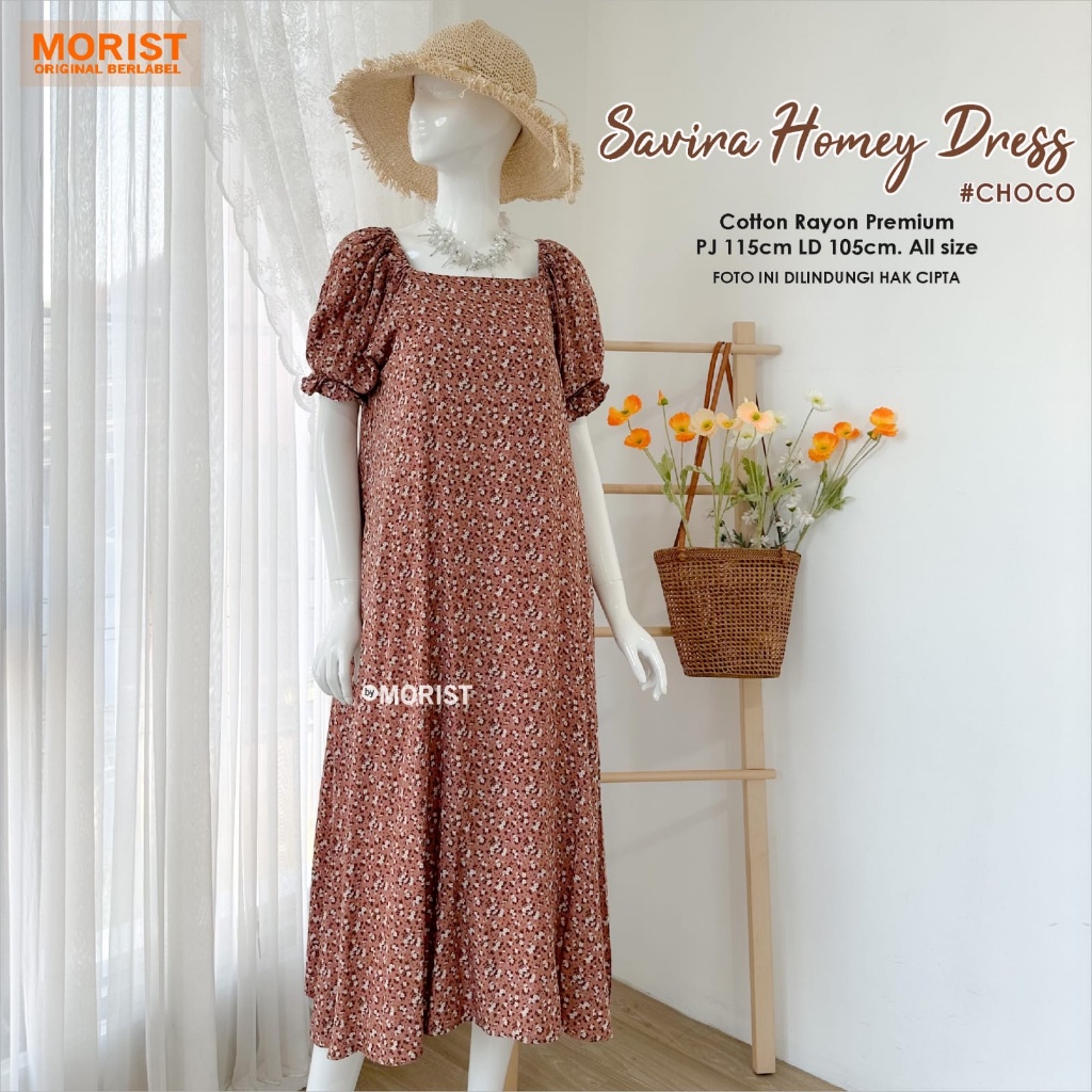 Savira Homey Dress (Choco,Black,Mint,Cream) ORI MORIST | Ld105 Cotton Rayon Premium