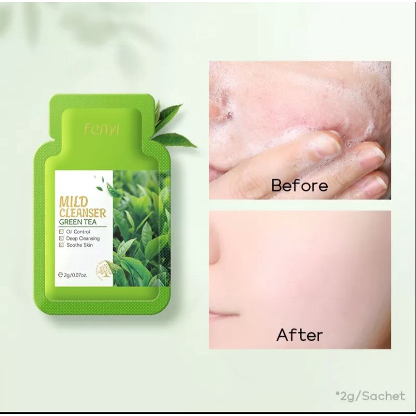 Fenyi Green Tea Facial Wash Foam Cleanser Sachet Mengurangi Bekas Jerawat 2g