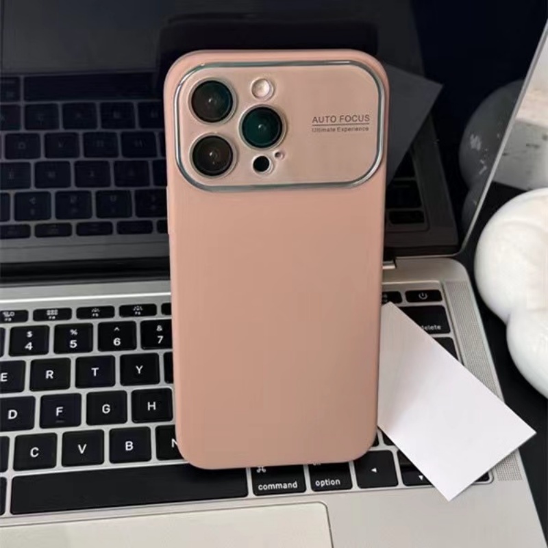 IPHONE Cover Ponsel Silikon Cair Warna Solid Dengan Logo Untuk Iphone14 13 12 Pro Max Perlindungan Casing Lensa Kaca Jendela Besar Soft Casing