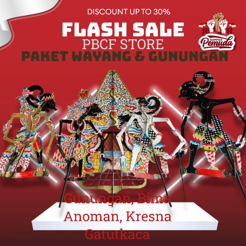AS23DX Wayang Paket Komplit Gunungan, Kresna, Bima, Gatutkaca, Anoman