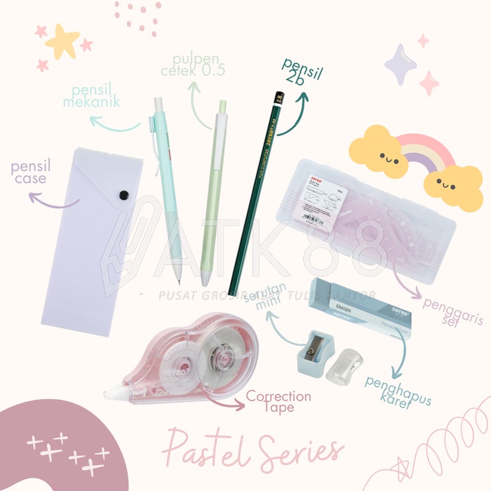 

Paket Alat Tulis Pastel Set / Bundling Stationery Pastel Series 8 in 1