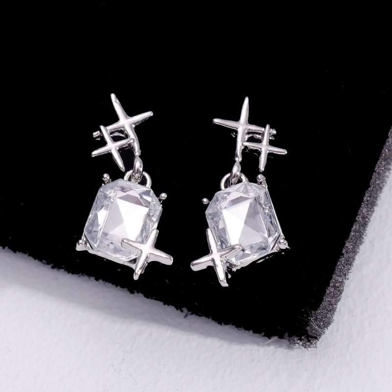 Fashion Sederhana Unik Geometris Persegi Kristal Menjuntai Anting-Anting Wanita Gadis Canggih Indah Empat Berujung Bintang Drop Earrings Perhiasan