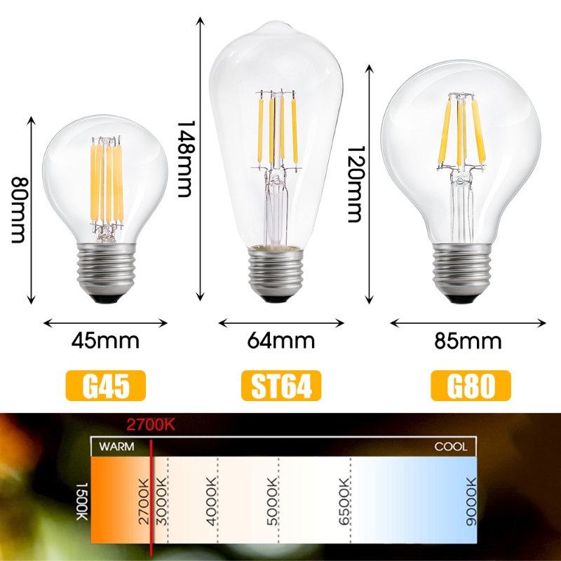 Yard Pub Cafe Decor Lighting/Perlengkapan Pengganti Lampu Gantung/Bohlam LED Anti Air Sinar Matahari/Simulasi Flame Flicker Lamp Blubs/ Bohlam Lampu Kaca Bening Vintage