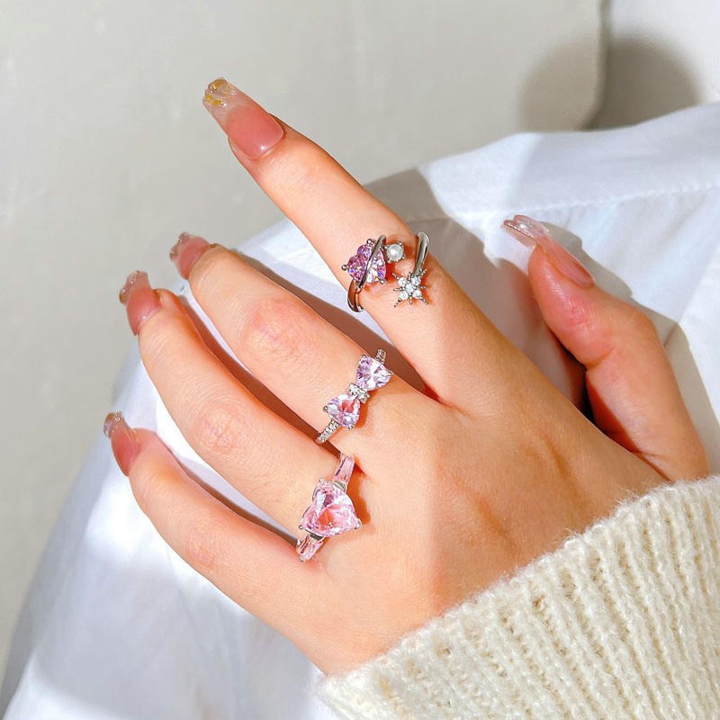 Pink Kristal Hati Ikatan Simpul Cincin Untuk Wanita Perempuan Y2k Kpop Manis Keren Terbuka Jari Cincin Pesta Fashion Perhiasan Hadiah2023Baru Ringan Mewah Serbaguna