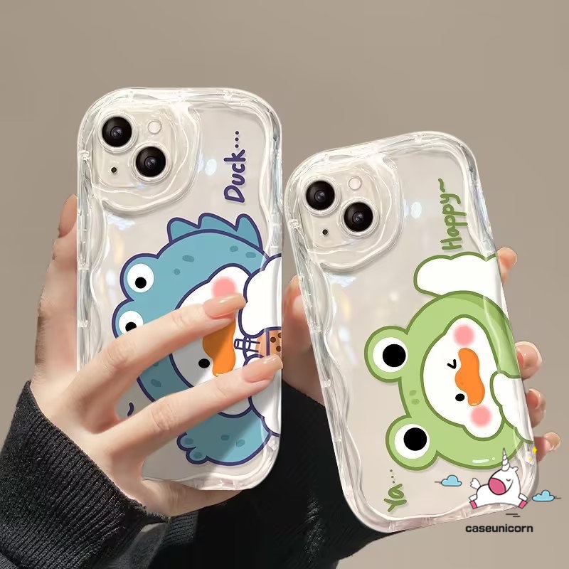 Casing Ponsel Bebek Lucu Kartun Untuk Infinix Hot 10Lite 30i 8 9 Note 12 G96 Hot 10 30 12 11 20 8 9 Main Smart 6Plus 6 7 5pasangan Lucu Transparan 3D Wavy Curved Edge Soft Tpu Cover