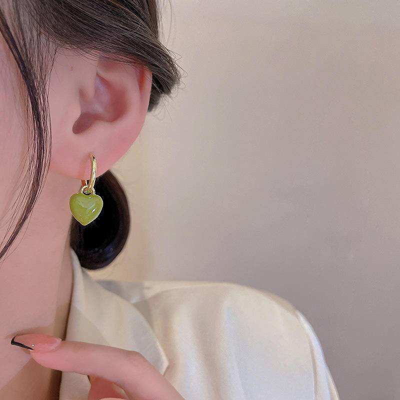 Retro Persegi Hijau Tiga Dimensi Peach Hati Persegi Geometris Anting-Anting Penjualan Panas Anting-Anting