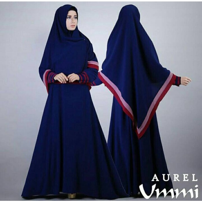 Baju Muslim Wanita Terbaru 2023 Gamis Model Terbaru Dewasa Remaja Kekinian Midi Dress Mewah Lebaran Syari Bergo Aurel Ummi Navy