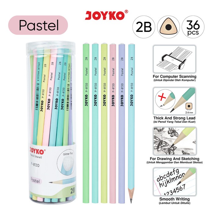 

Pencil Pensil Joyko P-8130 2B 1 Drum 36 Pcs Pastel