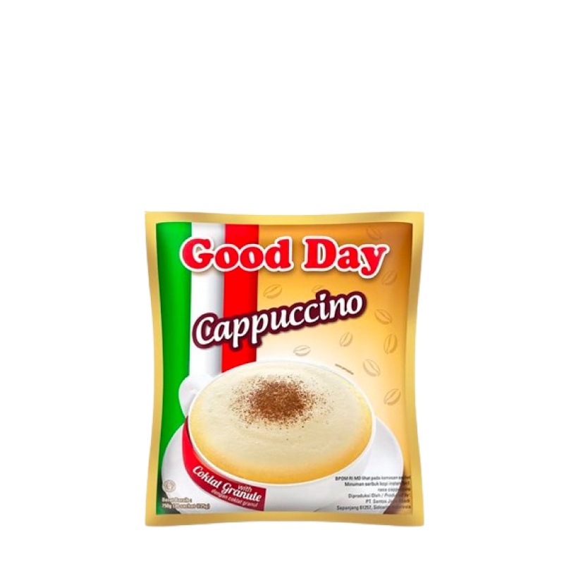 

Good Day Cappucino Choco Granule - 1 dus isi 12 renceng / 120 pcs