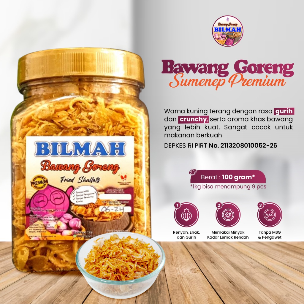 

Bilmah Bawang Goreng Asli Sumenep Premium Kemasan Toples 100 Gram