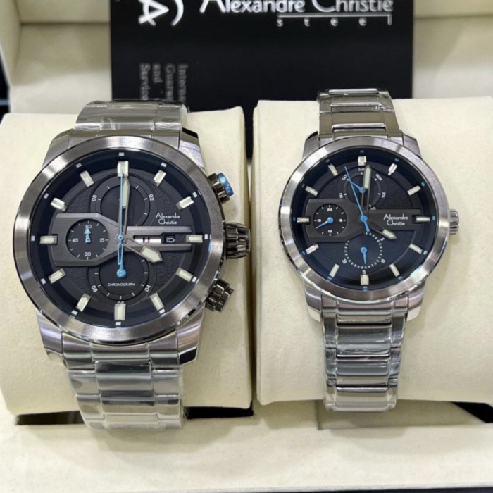 New  jam tangan couple alexander cristie ori ac6562 silver blue Vs