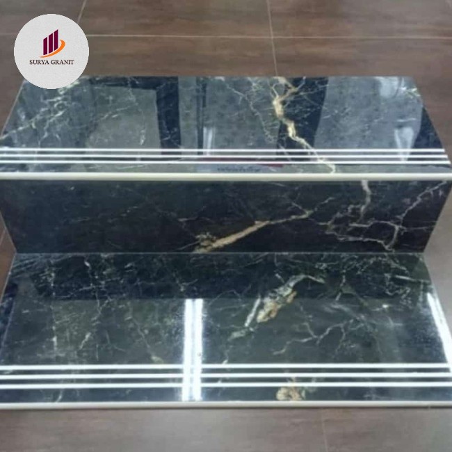 GRANIT ANAK TANGGA HITAM MOTIF MARMER GOLD 30X100 20X100