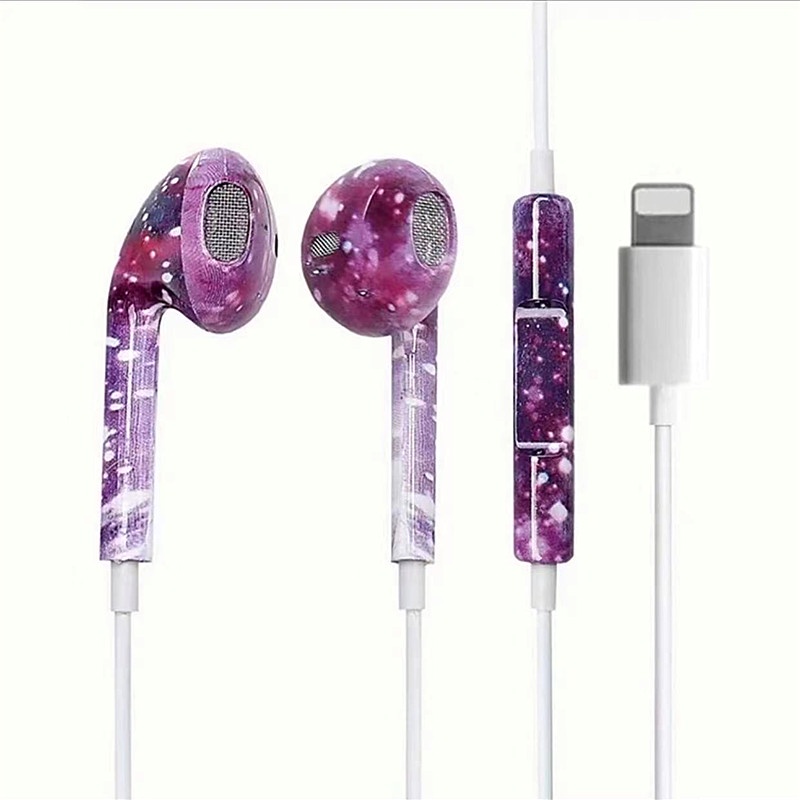 Earphone Kabel Bluetooth Pop-up Stereo Earbud Olahraga Musik Lukis Headphone 8pin Dengan Mikrofon Untuk iPhone