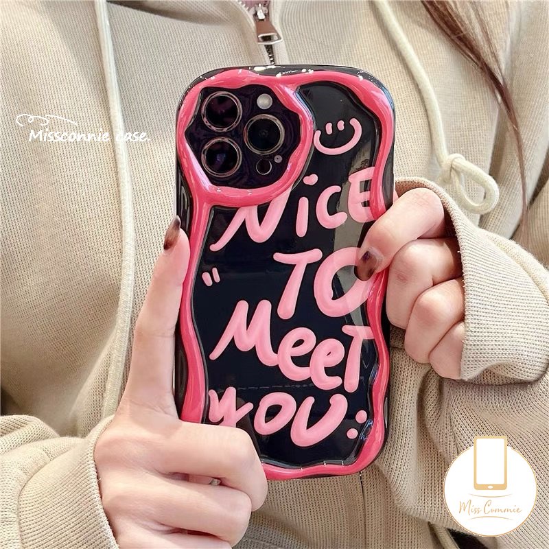 Ins Fashion Art Letter Case Kompatibel Untuk iPhone 7plus 11 12 14 13 Pro Max 7 8 6s 6 Plus XR X XS Max SE 2020 Lembut Tpu 3D Wavy Curved Edge Smile Shockproof Airbag Glossy Cover