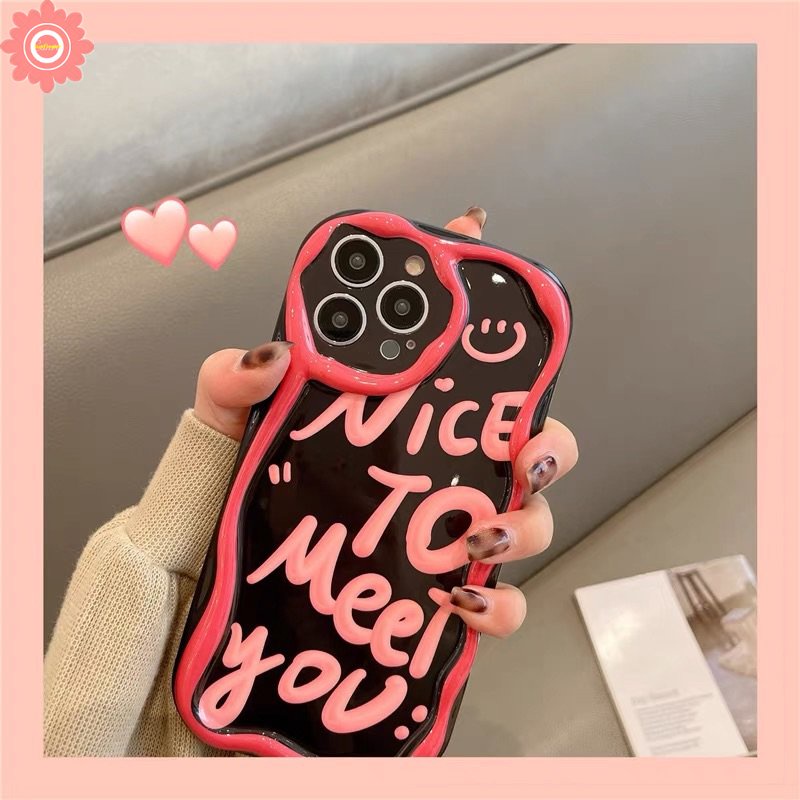 Ins Fashion Art Huruf Smile Case Kompatibel Untuk iPhone 7plus XR 11 13 12 14 Pro Max 6s 6 7 8 Plus X XS Max SE 2020 Tpu Lembut 3D Bergelombang Melengkung Tepi Shockproof Airbag Glossy Phone Case