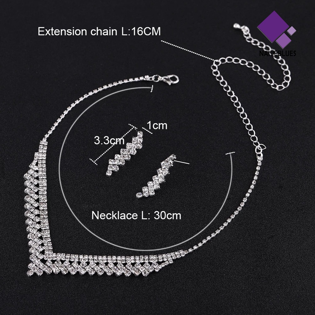 Naiveblue &gt; 1set Anting Pernikahan Pengerjaan Indah Berkilau Tinggi Bertatahkan Geometris Shinny Aksesori Berat