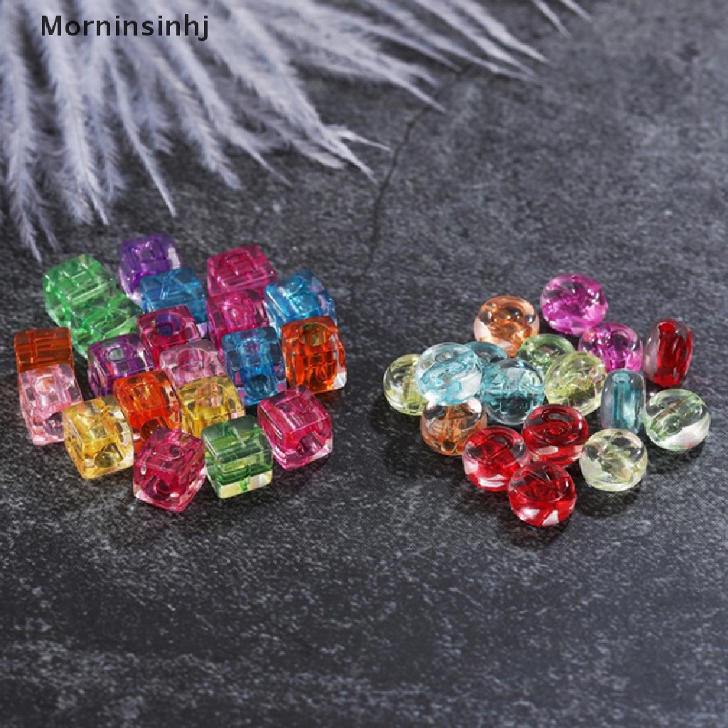 Mornin 100pcs 6mm Manik-Manik Akrilik Huruf Transparan Alfabet Bulat Kotak Kubus Beads id