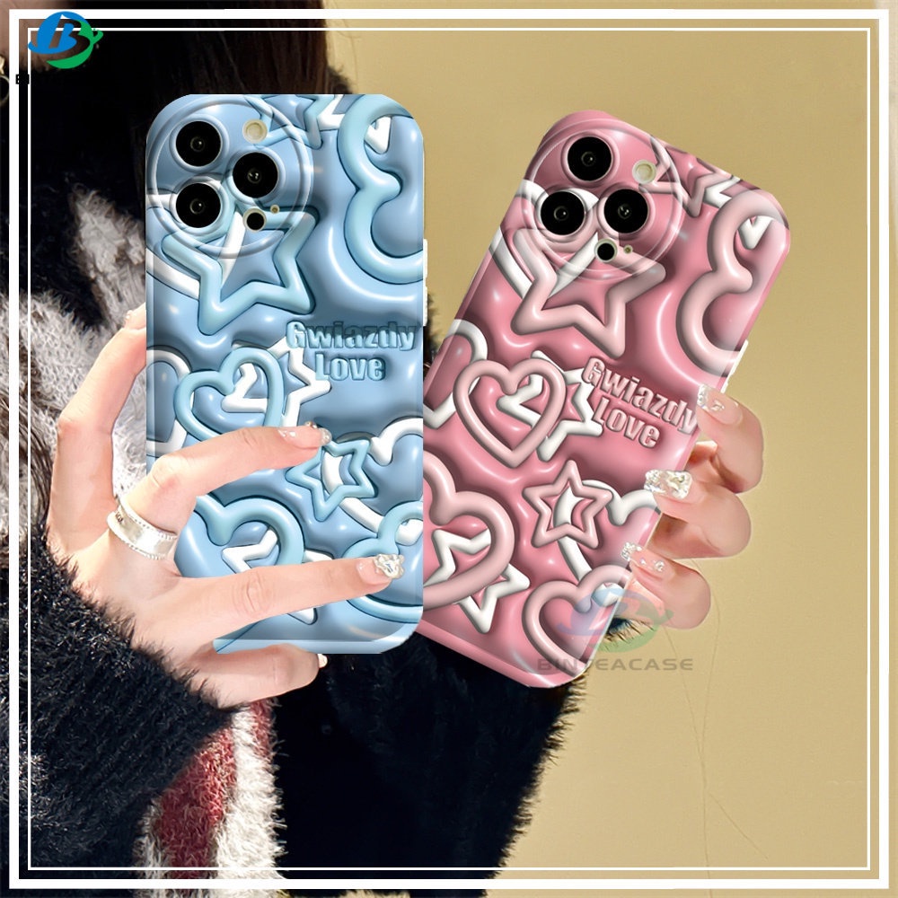 Realme 10 C55 C15 C12 C25S C11 C20 realme5 5i 6i C3 8i C21Y C25Y Biru Dan Pink Love Star Silikon Airbag Case Binteacase