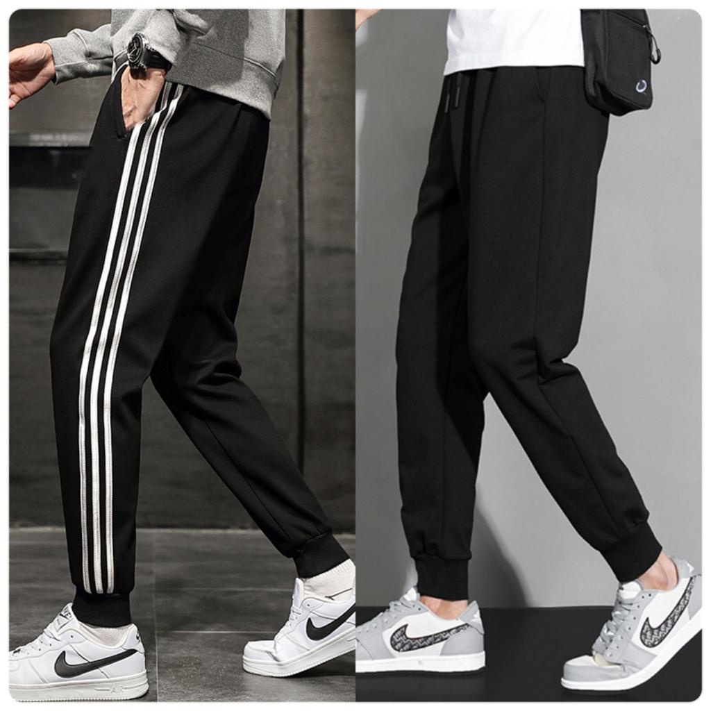 GROSIRTAS TG1699 Celana Jogger Hitam Pria List 3 Samping Dan Polos Import Bahan Adem