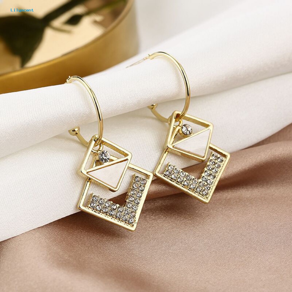 Lilyscent 1pasang Eardrop Pretty Untuk Pesta Square Rhinestone Eardrop Indah