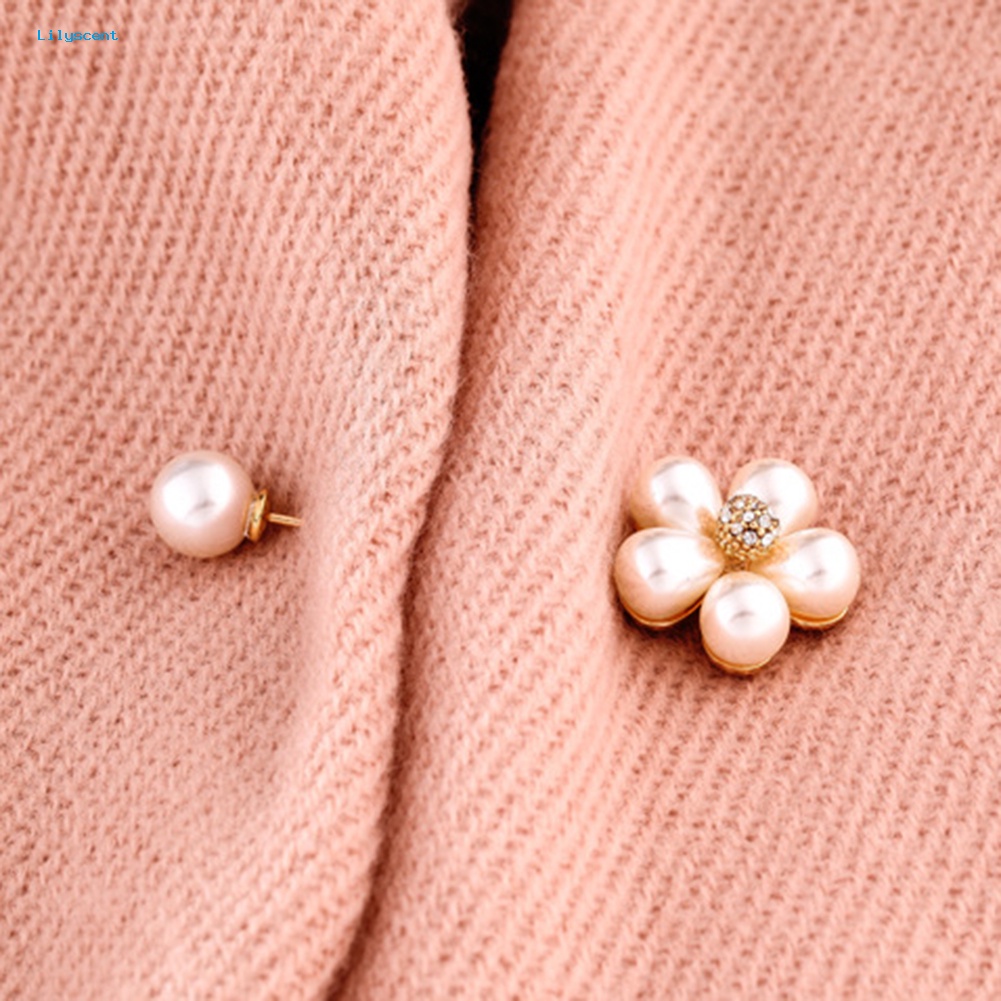 Lilyscent Elegan Bunga Mutiara Imitasi Bros Pin Lady Cardigan Kemeja Selendang Breastpin Perhiasan