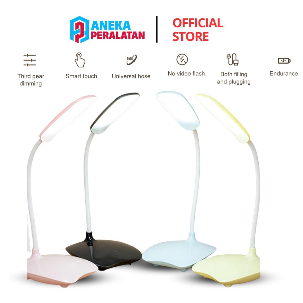 Lampu Meja LED 3 Tingkat Sentuh Dapat Diredupkan Dapat Dilipat Berdaya USB Samping Tempat Tidur Perlindungan Mata Portabel