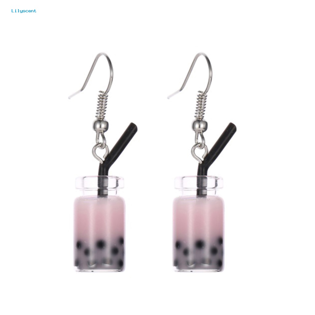 Lilyscent Alloy Anting Pesta Untuk Pesta Gelembung Teh Minuman Menjuntai Kait Anting Pengerjaan Halus