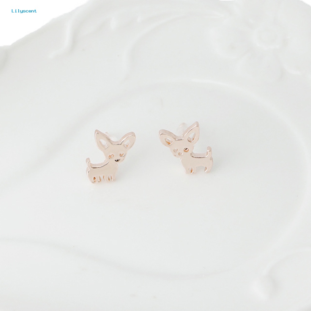 Lilyscent Fashion Wanita Chihuahua Stud Earrings Lucu Telinga Anjing Studs Piercing Perhiasan Hadiah