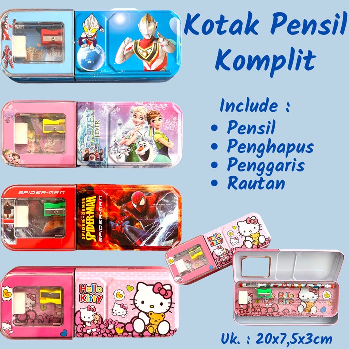 

Kotak Tempat Pensil Besi Karakter HelloKitty Ultraman Spiderman Frozen