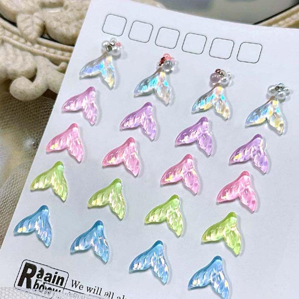 Mxbeauty Mermaid Dekorasi Kuku Wanita Resin Pesona Kuku Manikur Aksesoris Aurora Mermaid Air Riak Ekor Perhiasan Kuku