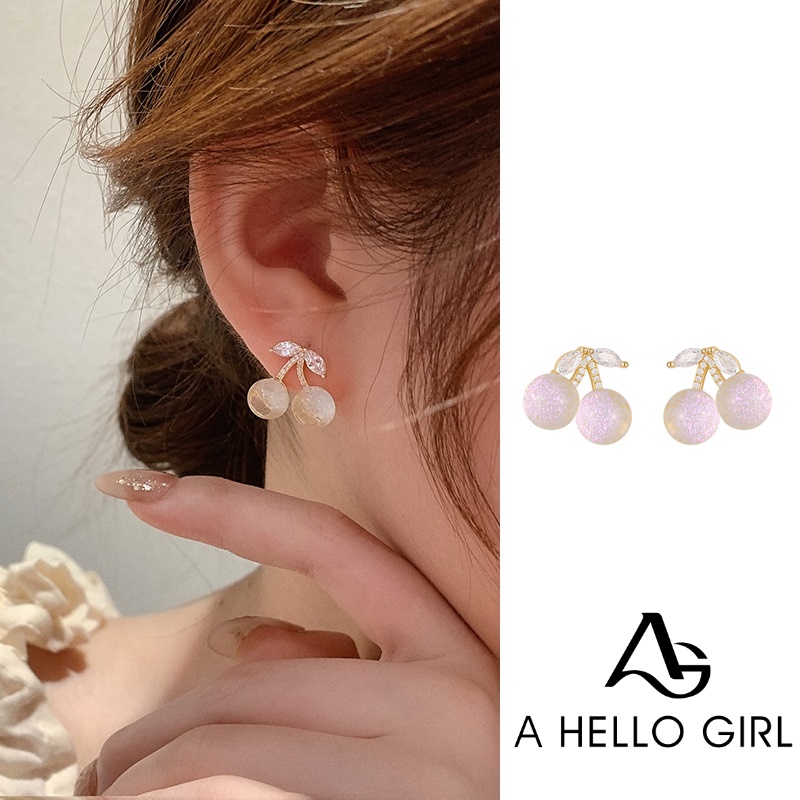 Korea S925 Perak Jarum Opal Gradiasi Cherry Buah Anting Wanita