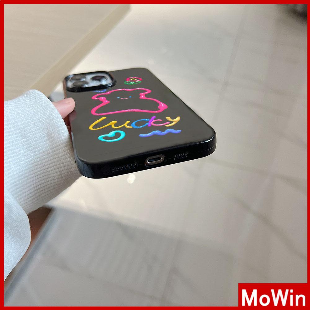 For iPhone 14 Pro Max iPhone Case Black Glossy TPU Soft Case Shockproof Protection Camera Cute Lucky Puppy Compatible with iPhone 13 Pro max 12 Pro Max 11 xr xs max 7Plus 8Plus