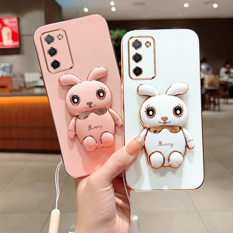 Andyh Case Handphone Untuk OPPO A55 5G Kartun Lucu Kelinci Kecil Tepi Lurus Shell Lembut Mengirim lanyard Silikon