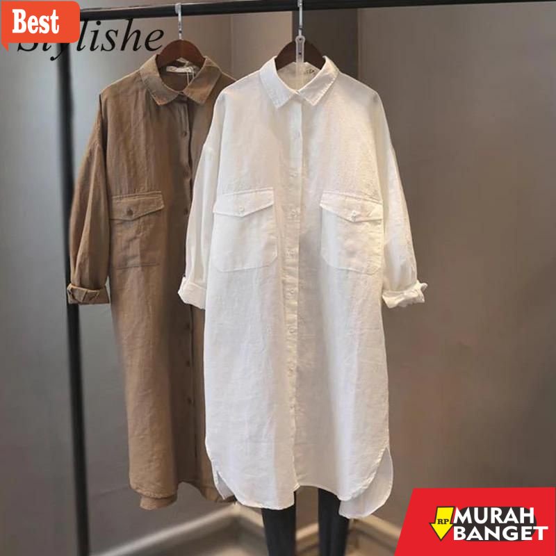 Tunik jumbo terbaru untuk wanita- MBO TUNIK OVERSIZED WANITA POLO LINEN IMPORT PREMIUM JUMBO 8031