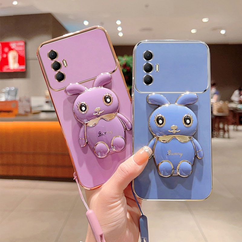 Andyh Case Ponsel Untuk Infinix Tecno Spark8 Pro Kartun Lucu Kelinci Kecil Tepi Lurus Shell Lembut Mengirim lanyard Silikon