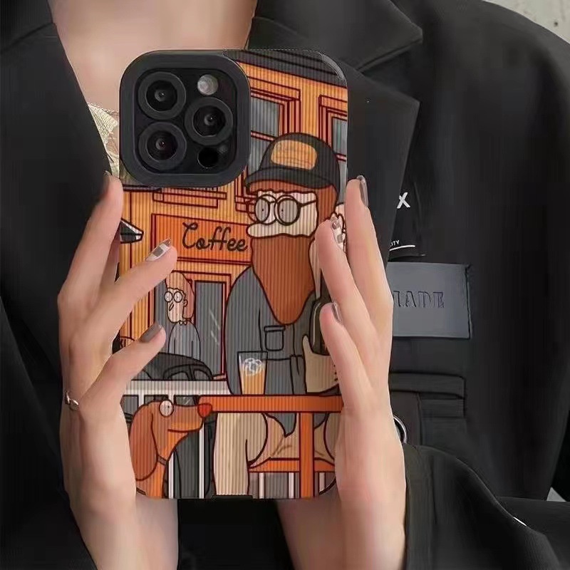 【Lamb Skin】Orange Bearded Man Leather Soft Case for IPhone 6S 7 Plus 8 Plus X XS XR XS Max 11 13 12 14 PRO Max 14 Plus 12 13 Mini Ins Fashion