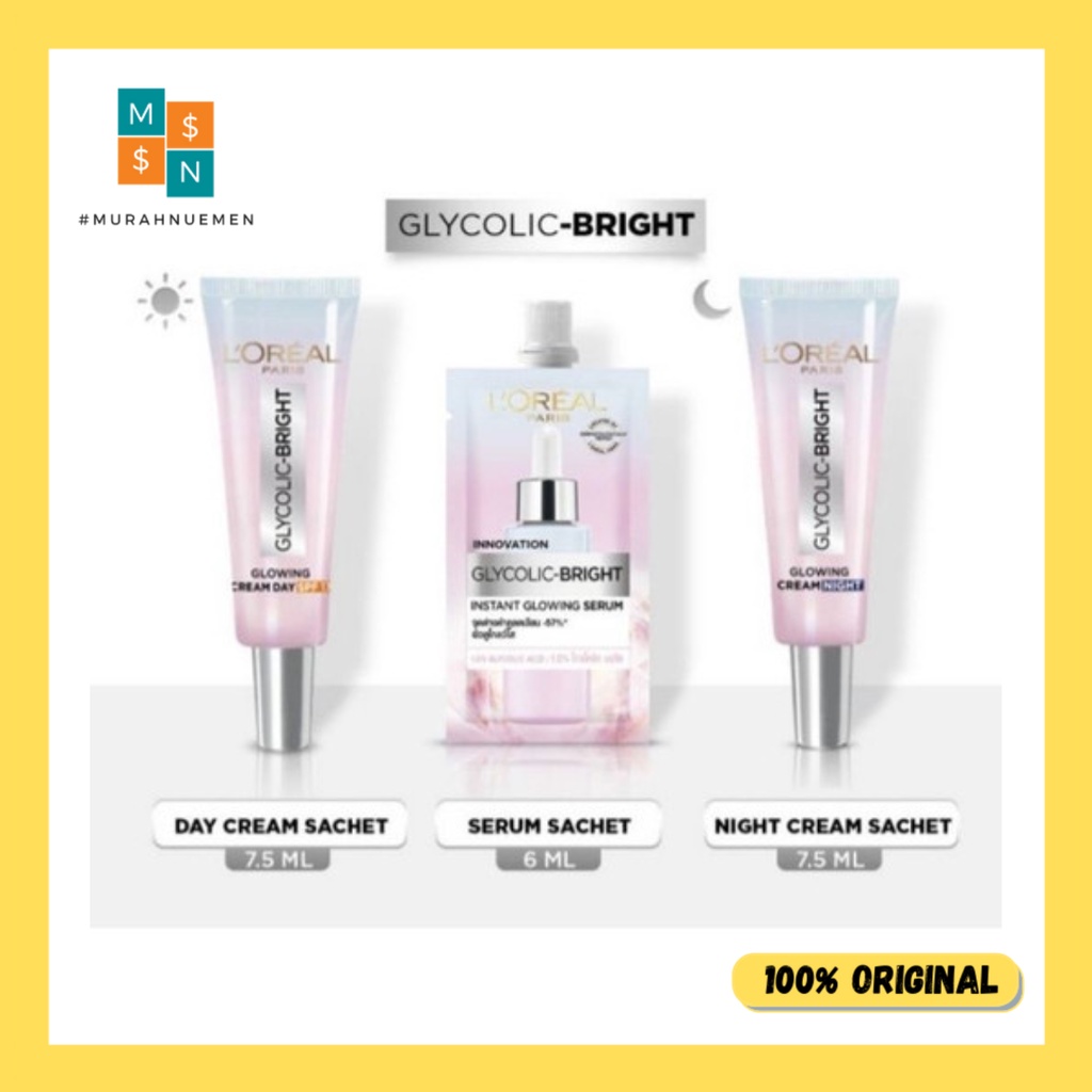 Loreal L'Oreal Paris Glycolic Bright Glowing Day / Night Cream / Serum -6ml 7,5 ml - Murahnuemen