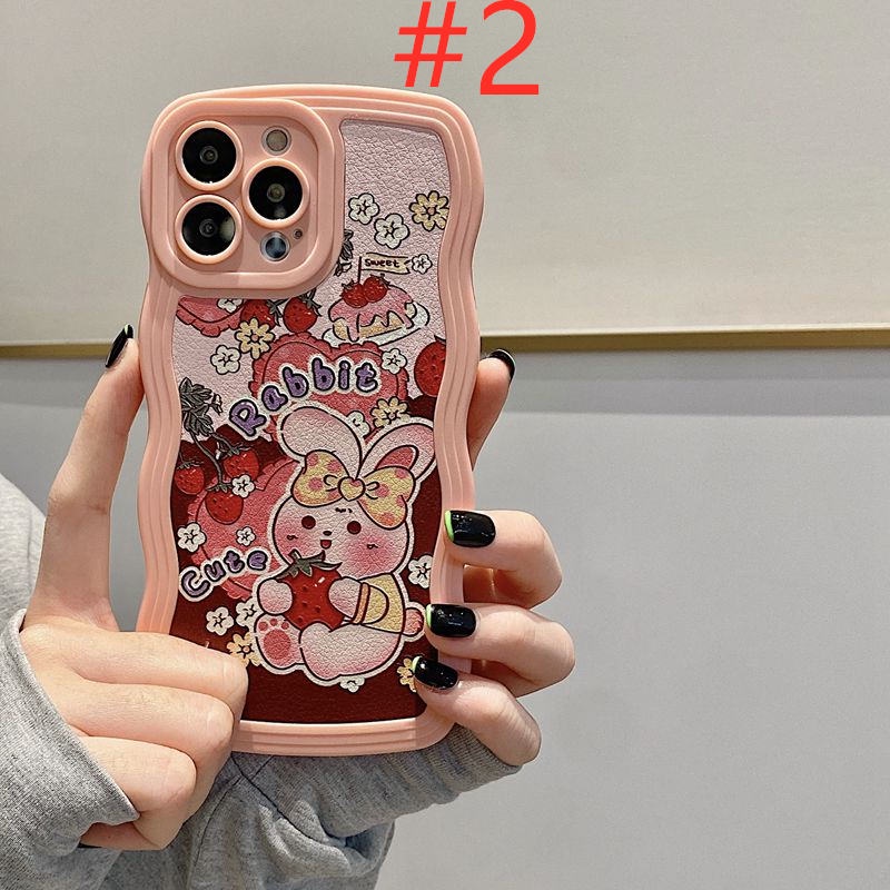 Cute Oil Painting Moon Bunny Soft Case iP iPhone 7 8 Plus SE 2020 X XR XS Max 11 12 13 14 Pro Max FTD Pink Wave Casing Apple